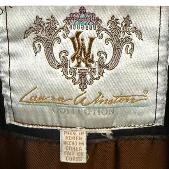 Vintage Laura Winston Size 16 Black Leather Trench Coat Faux Fur Trim EUC 90's - Picture 13 of 16